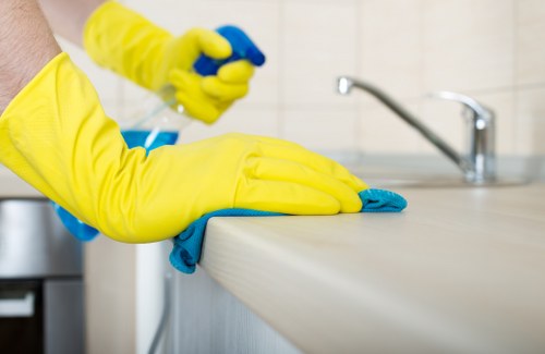 Professional carpet cleaning equipment in a business setting
